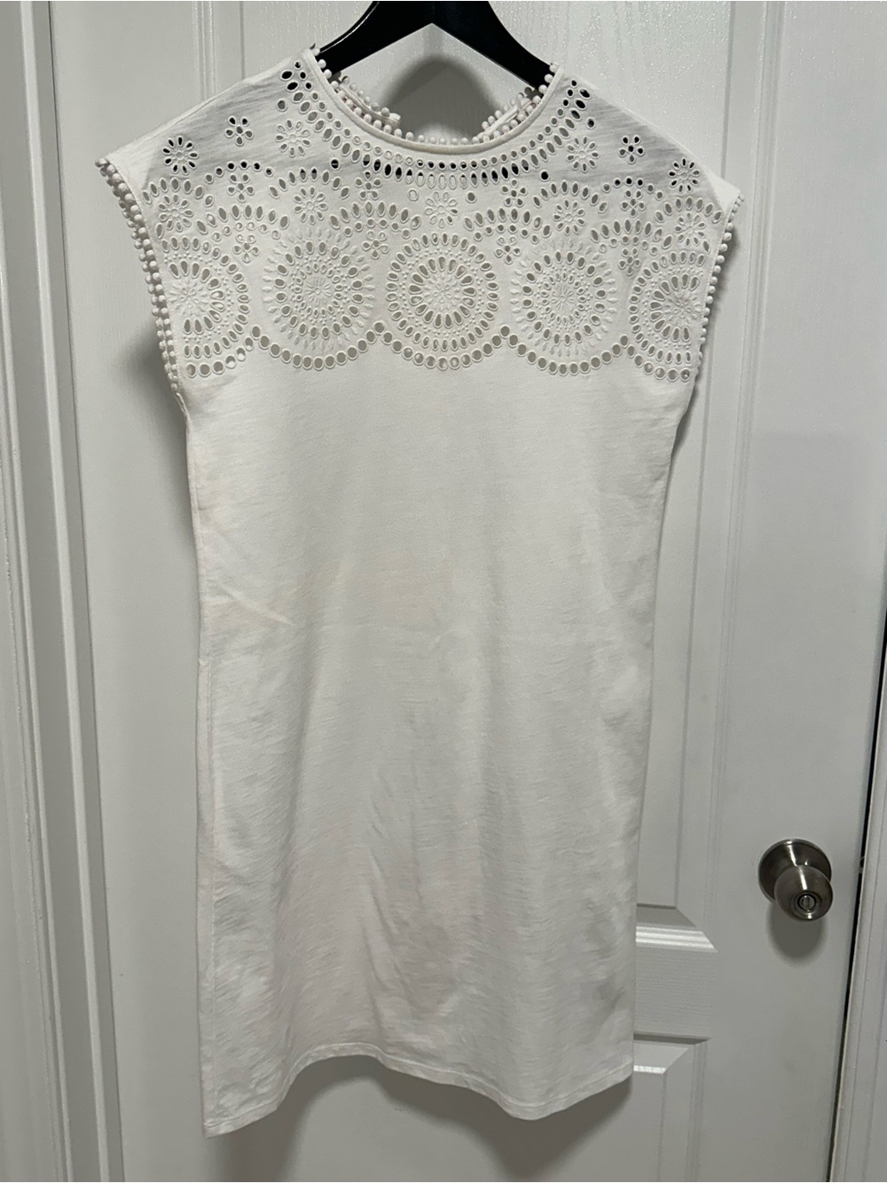 White Eyelet Lace Yoke Shift Dress - Women